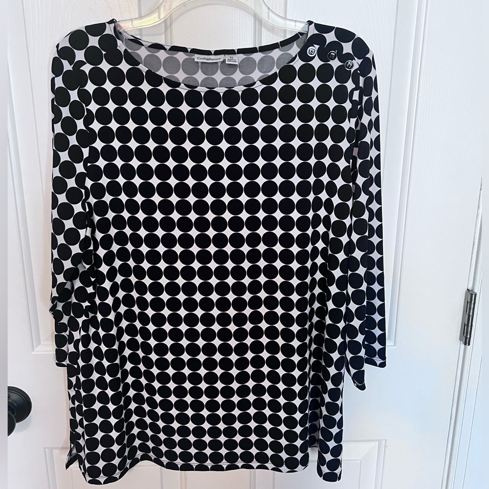 Croft & Barrow Black and White Polka Dot Blouse